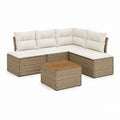 4-teiliges Gartenlounge-Set Ecksofa Beige PE-Rattan L-Form 205 x 205 x 84 cm mit Couchtisch