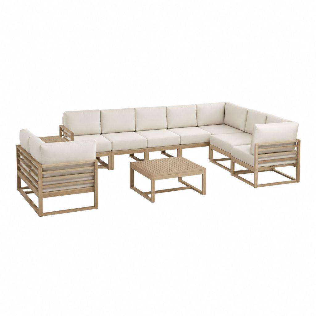 Gartenlounge-Set 4-teilig U-Form Beige Akazienholz Polyester 360 x 230 x 70 cm