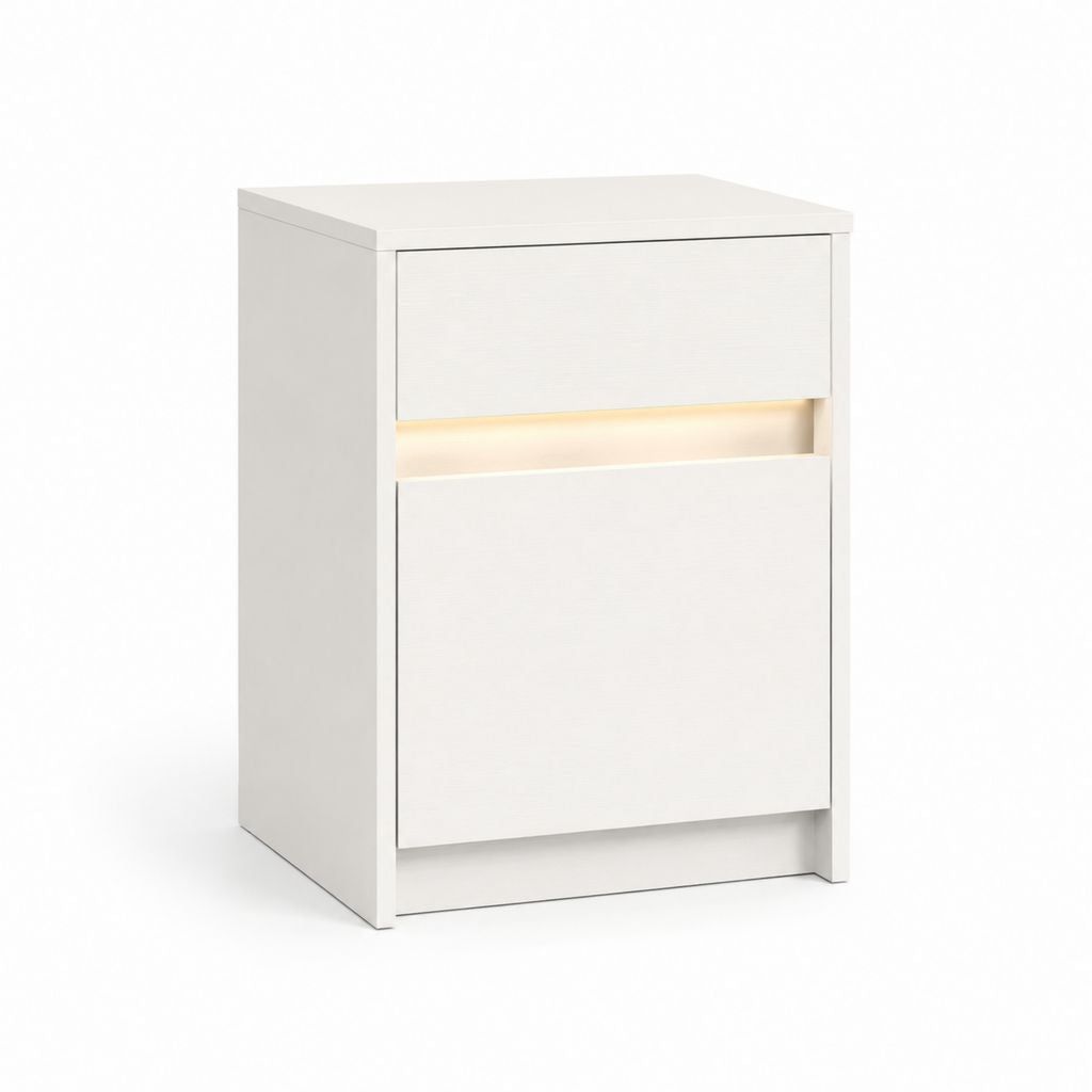 Nachttisch mit 2 Schubladen LED-Beleuchtung Weiß Spanplatte rechteckig 40 x 35 x 55 cm