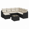 8-teiliges Gartenlounge Set Schwarz PE-Rattan mit cremefarbenen Polyesterkissen L 280 x B 210 x H 60.5 cm