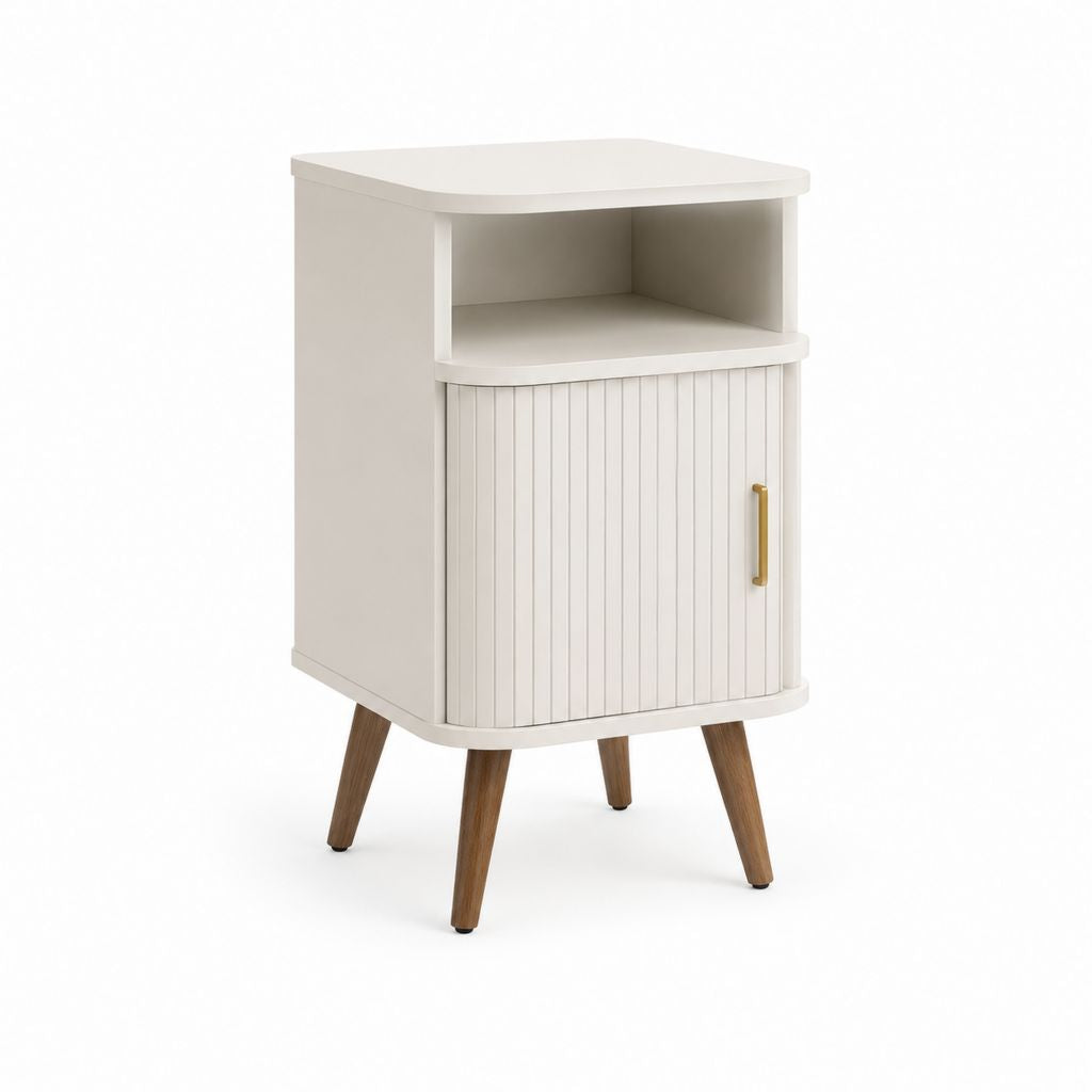Nachttisch Weiß MDF mit gerundeter Front und Schranktür 40 x 35 x 65 cm