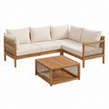 Gartenlounge-Set Ecksofa mit Couchtisch Beige Akazienholz und Polyester 220 x 220 cm