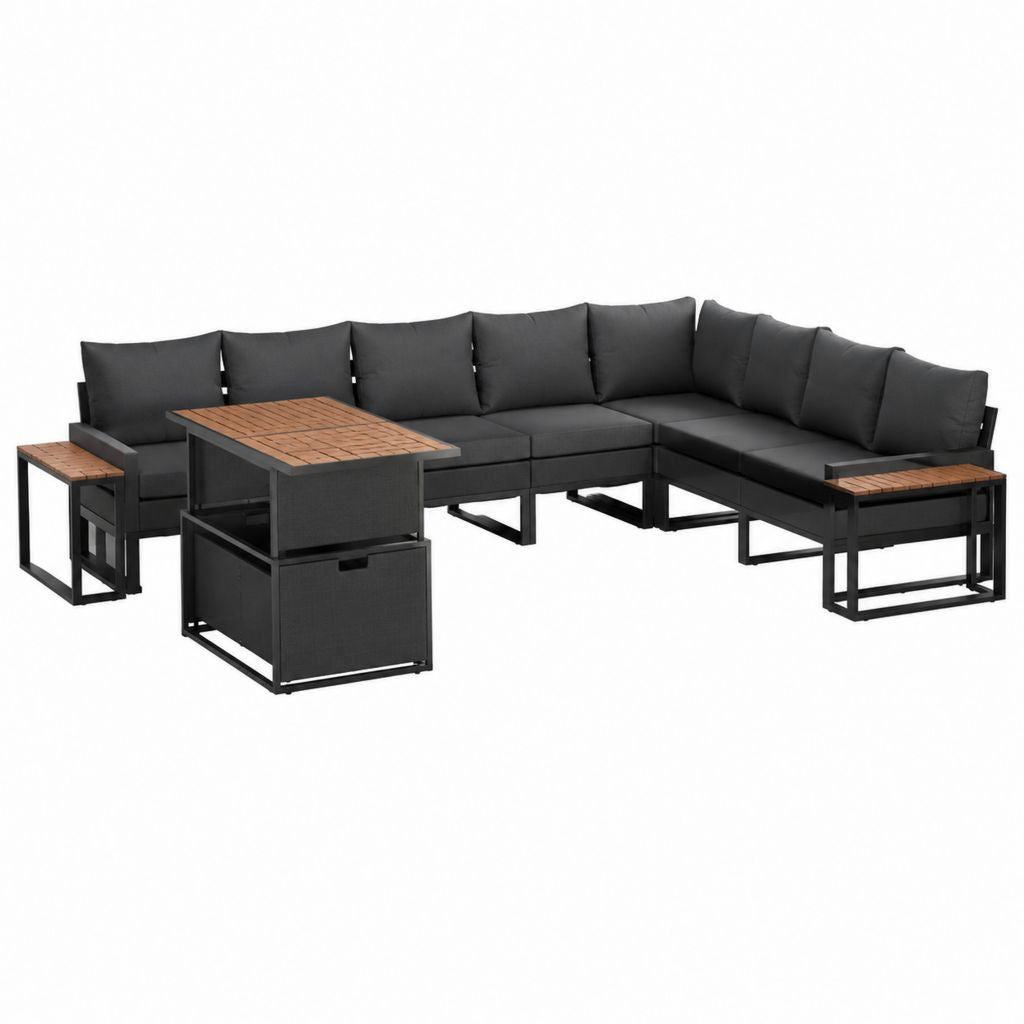 9-teiliges Gartenlounge Set Schwarz Stahl PE-Rattan L-Form 360 x 240 cm