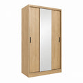 Schwebetürenschrank Eiche hell Spanplatte rechteckig 120 x 60 x 200 cm mit Spiegel