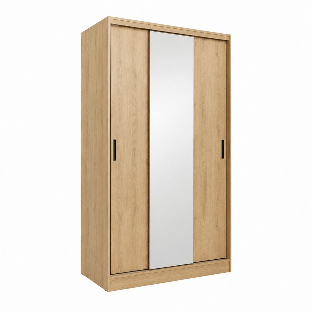 Schwebetürenschrank Eiche hell Spanplatte rechteckig 120 x 60 x 200 cm mit Spiegel