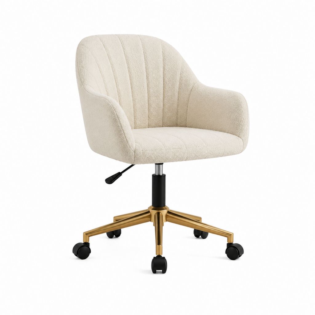 Bürostuhl Creme Bouclé-Polyester mit Armlehnen Drehfunktion und Rollen 62 x 62 x 83-93 cm