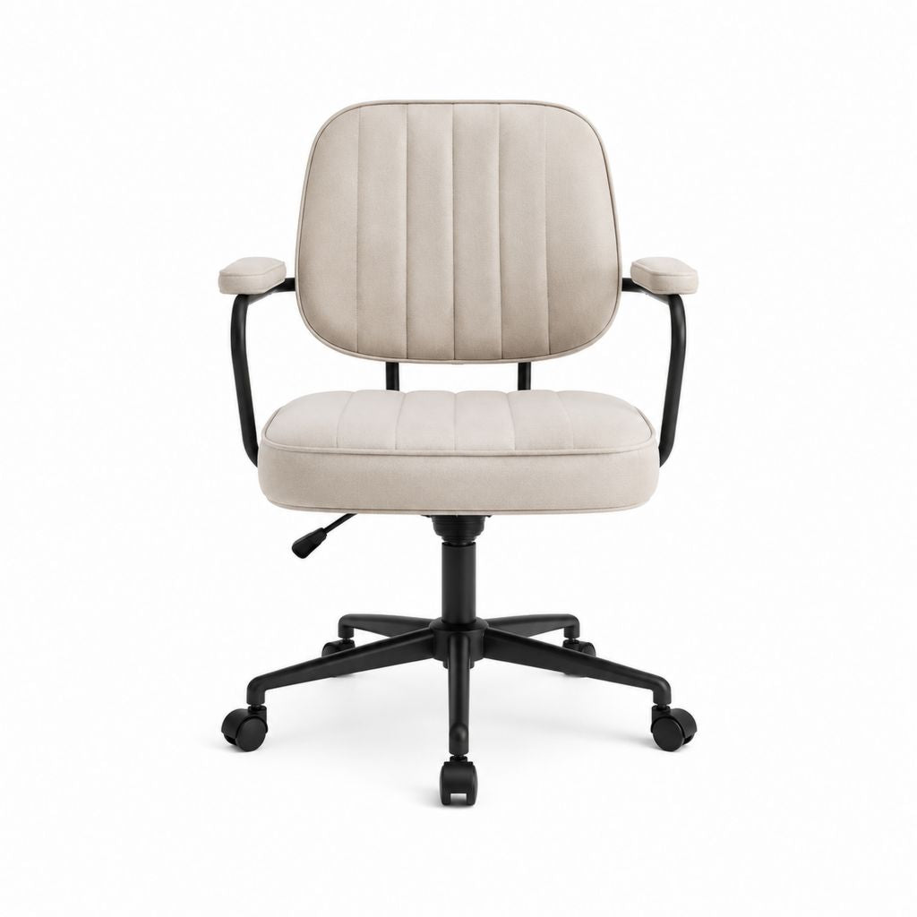 Drehbarer Bürostuhl Beige mit Polyesterbezug und Stahlgestell 58 x 60 x 87-97 cm