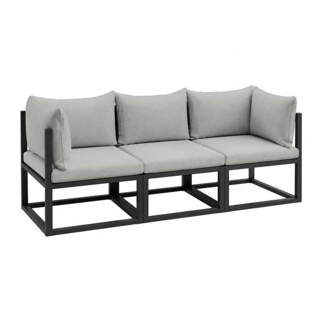 3-teiliges Gartensofa Set Grau mit pulverbeschichtetem Stahlgestell und Polyesterbezügen 210 x 70 x 70 cm