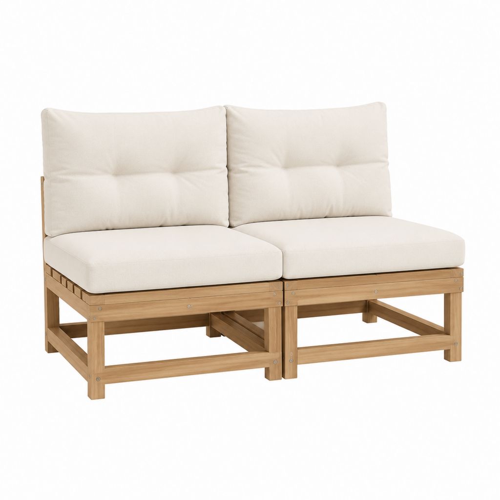 2-teiliges Gartensofa Beige aus Akazien-Massivholz mit Polyesterkissen 140 x 70 x 60 cm