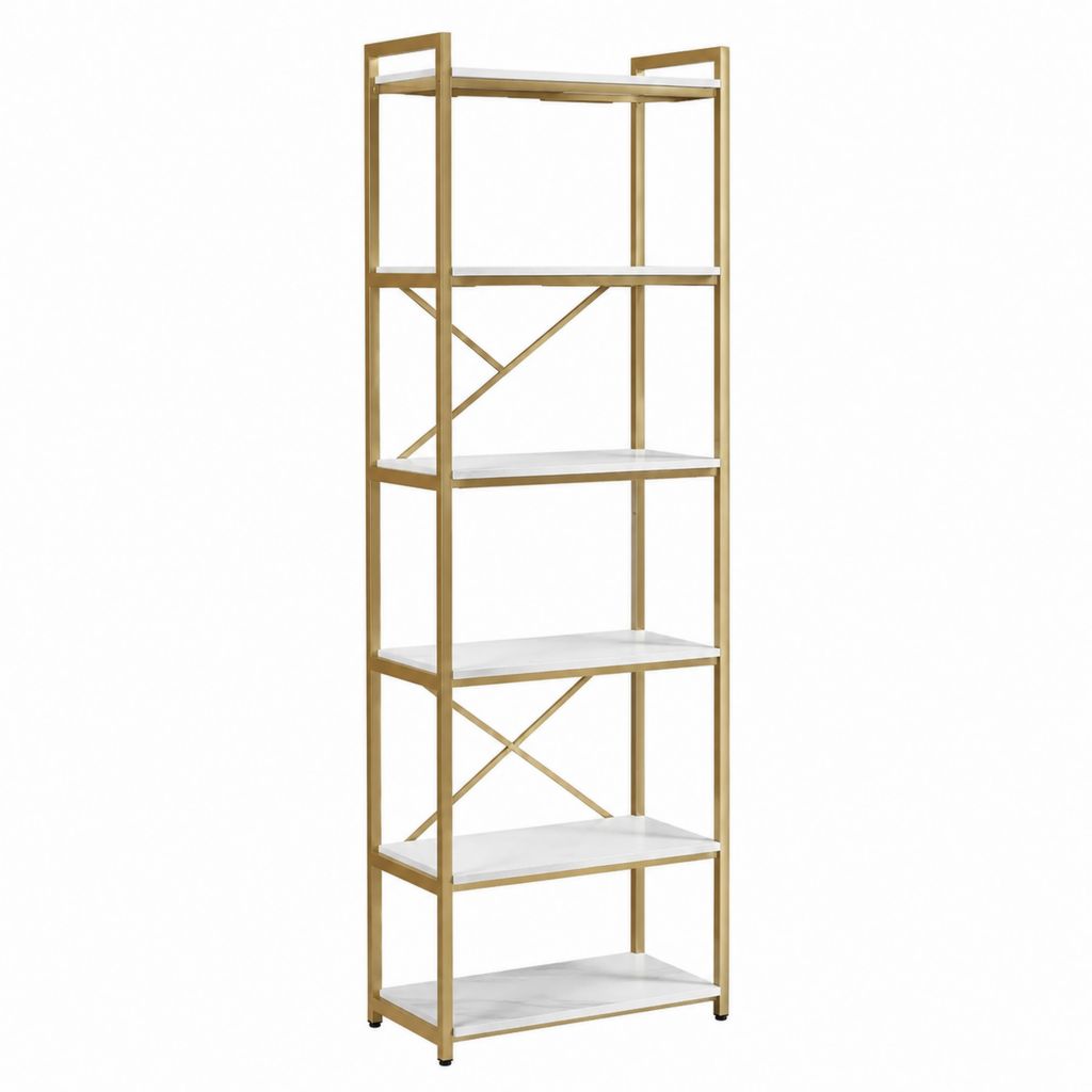 Bücherregal Standregal Gold Weiß Stahl MDF rechteckig 60 x 30 x 180 cm