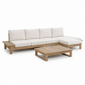 Gartenlounge Ecksofa Set Naturholz Beige aus massivem Akazienholz mit 4 Sitzplätzen und Couchtisch 280 x 200 cm