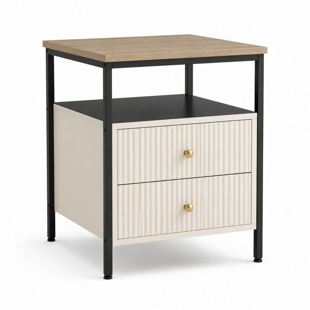 Nachttisch mit 2 Schubladen Beige Schwarz MDF Stahl rechteckig 45 x 40 x 60 cm