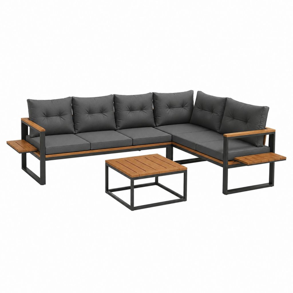5-teiliges Gartenlounge-Set Ecksofa mit Couchtisch Anthrazit Akazienholz Stahl 250 x 190 cm